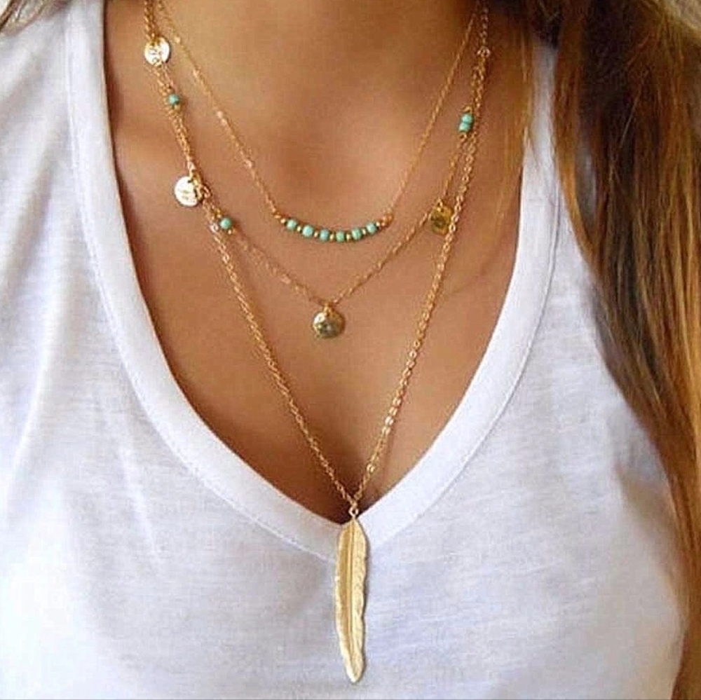 !! 5 FOR $25 !! MultiLayer Choker Feather Necklace